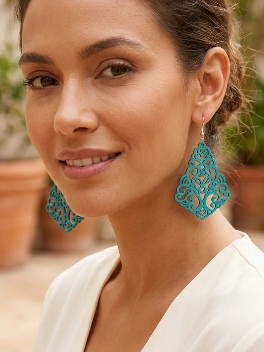 Turquoise Filigree Drop Earrings - Women Jewelry - Picture 1 of 1